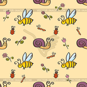 Cute seamless pattern with colored insects - vector clip art