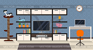 Interior of living room with furniture, TV and - vector EPS clipart