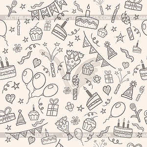 Birthday party doodle pattern - vector clipart