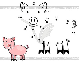 Connect dots to draw cute pig. Educational numbers - vector clipart