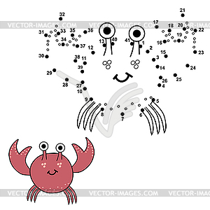 Connect dots to draw cute crab and color it. - vector clip art