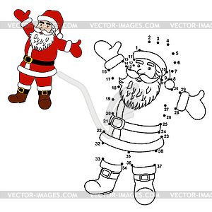 Connect dots to draw Santa Claus and color him. - vector image