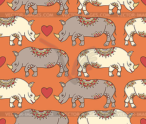 Pattern with colorful rhinoceroses - vector clip art