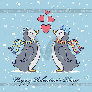 Card with penguines - vector image