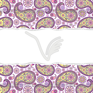 Seamless paisley pattern with torn paper - vector image