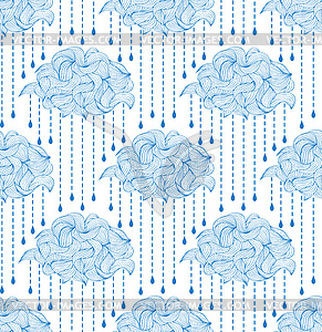 Pattern with abstract clouds and raindrops - vector clipart