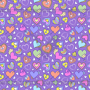 Seamless pattern with hearts and other elements - vector image