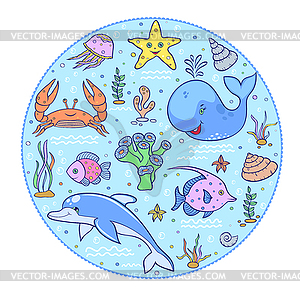 Vector illustration of  colorful underwater world  - vector image