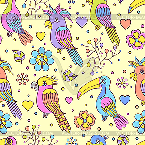 Toucans and parrots - vector image