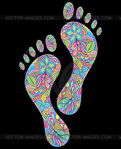 Floral human footprints - vector clipart