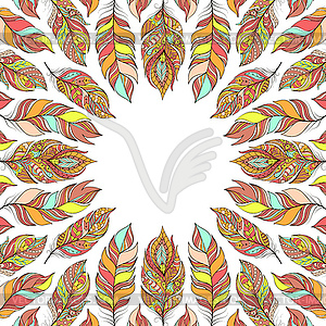 Frame with abstract colorful feathers - vector clip art
