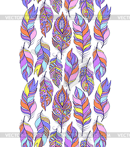Pattern with colorful abstract feathers - vector image