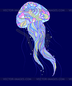 Colorful jellyfish on blue background - vector clipart