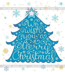 Christmas card with tree and snowflakes - vector clipart