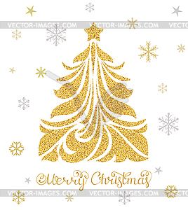 Christmas card with tree and snowflakes - vector clipart