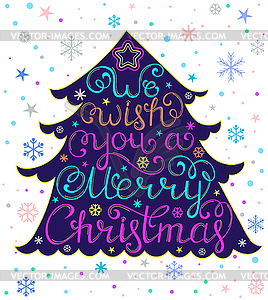 Christmas card with tree and snowflakes - vector image