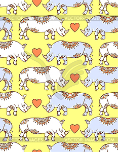 Pattern with colorful rhinoceroses - vector clip art