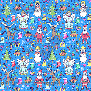 Colorful seamless christmas pattern - color vector clipart