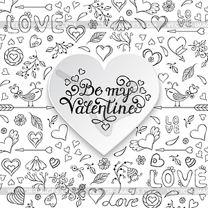 Valentines card with hearts,birds,flowers - vector image