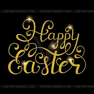 Golden Happy Easter inscription - vector image