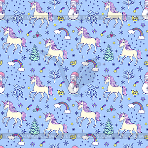 Pattern with unicorns and other elements - vector clip art