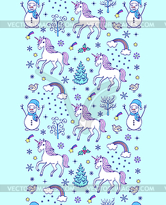 Pattern with unicorns and other elements - vector clipart