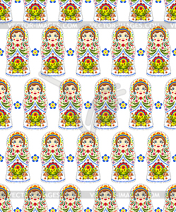 Pattern with russian dolls matryoshkas - color vector clipart