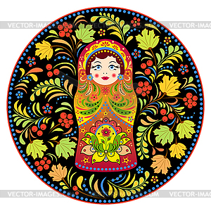 Russian doll matryoshka and abstract flowers - vector clip art