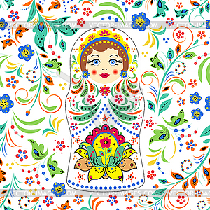 Russian doll matryoshka and abstract flowers - vector clip art