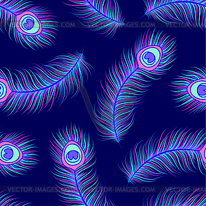 Pattern with colorful peacock feathers - vector clipart / vector image