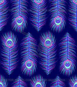 Pattern with colorful peacock feathers - vector image