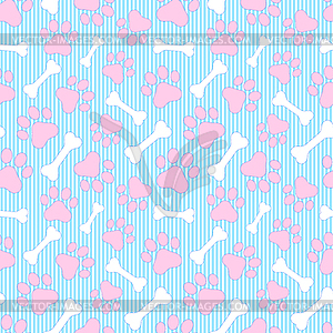 Pattern with paws and bones - vector clipart