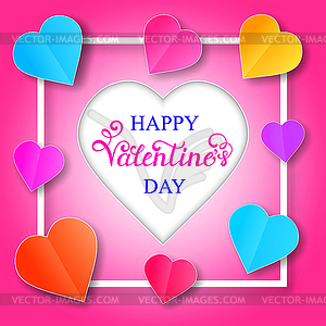 Valentines day card with paper hearts - vector clipart