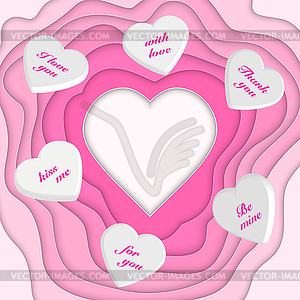 Paper cut heart and 3d hearts - vector clipart