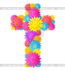 Cross with colorful flowers - vector clipart