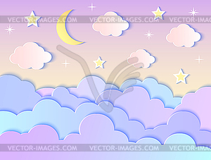 Clouds,stars and moon - vector image