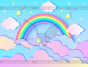 Clouds,stars and rainbow - vector image