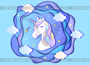 Head of paper unicorn - vector clipart