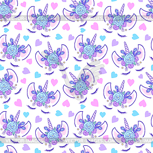 Pattern with head of unicorn - vector image