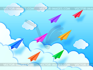 Airplanes,blue sky and clouds - vector image