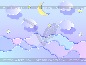 Clouds,stars and moon - vector clip art