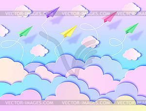 Airplanes,blue sky and clouds - vector image