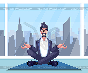 Businessman practices yoga - vector clip art