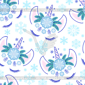 Unicorns and snowflakes - vector clipart