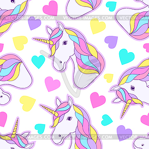 Colorful unicorns and hearts - vector clipart