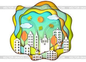 City,sun and clouds - vector clipart