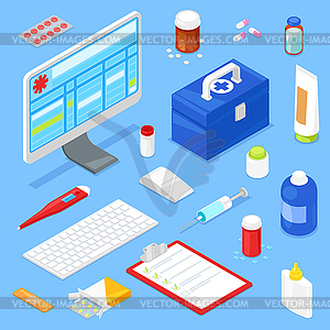 Isometric medical equipment - vector clipart