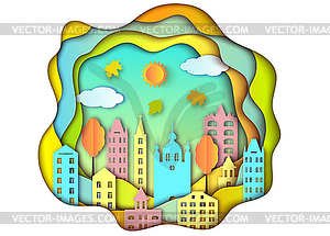 City,sun and clouds - vector clipart