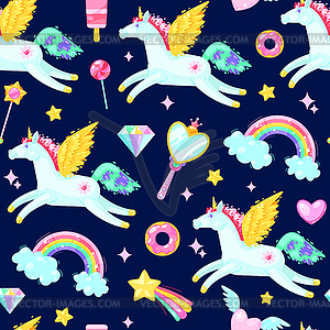 Seamless pattern with unicorns - vector image