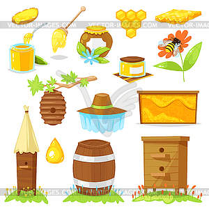 Cartoon elements of beekeeping - vector clip art